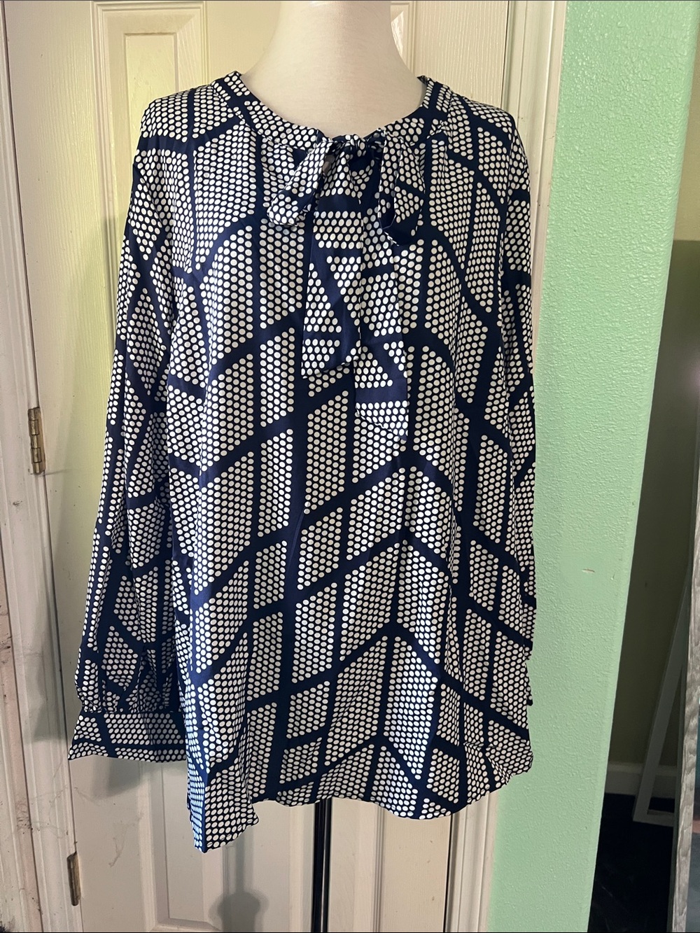 BloomChic Navy & White Geometric Tie-Neck Skirt